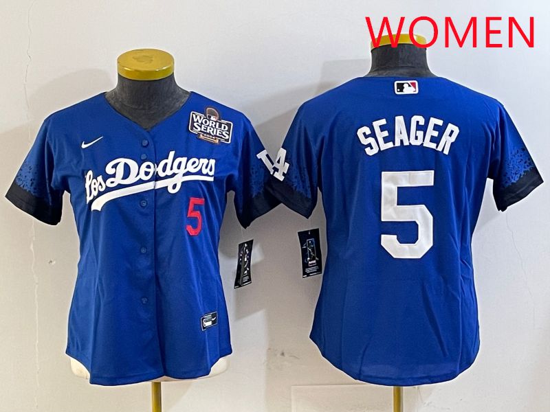 Women Los Angeles Dodgers #5 Seager Blue City Edition 2025 Nike MLB Jersey style 5
